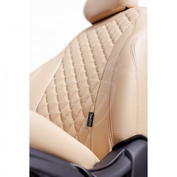 Чехлы для сидений Lord Autofashion Байрон (экокожа, спинка 45/10/45, сиденье 60/40,3 Г-образных подголовника) Toyota RAV4 ( XA305,  XA30) (2005-2013) 5 дв. дорестайлинг, 5 дв. 1-ый рестайлинг, 5 дв. 2-ой рестайлинг (Бежевый, вставка бежевая, строчка бежевая)