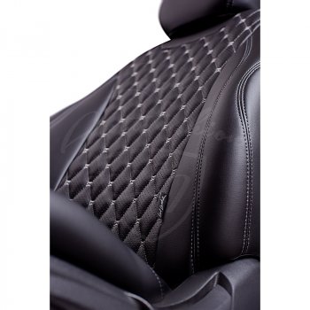 Чехлы для сидений Lord Autofashion Байрон (экокожа, спинка 45/10/45, сиденье 60/40,3 Г-образных подголовника) Toyota RAV4 ( XA305,  XA30) (2005-2013) 5 дв. дорестайлинг, 5 дв. 1-ый рестайлинг, 5 дв. 2-ой рестайлинг (Черный, вставка черная, строчка серая)