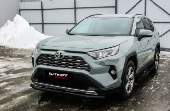 Защита переднего бампера Slitkoff (Ø57 мм) Toyota RAV4  XA50 (2018-2025) 5 дв. дорестайлинг (Сталь с полимерным покрытием в цвет: черный)