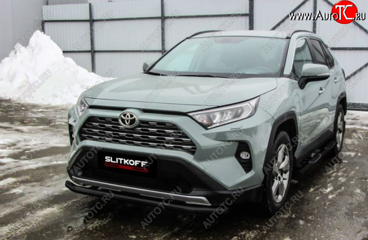 7 499 р. Защита переднего бампера Slitkoff (Ø57 мм)  Toyota RAV4  XA50 (2018-2025) 5 дв. дорестайлинг (Сталь с полимерным покрытием в цвет: черный)  с доставкой в г. Керчь