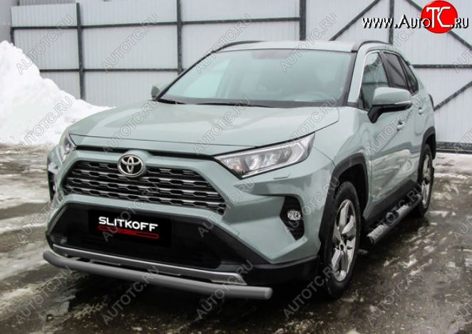 7 499 р. Защита переднего бампера Slitkoff (Ø57 мм)  Toyota RAV4  XA50 (2018-2025) 5 дв. дорестайлинг (Сталь с полимерным покрытием в цвет: серебристый)  с доставкой в г. Керчь