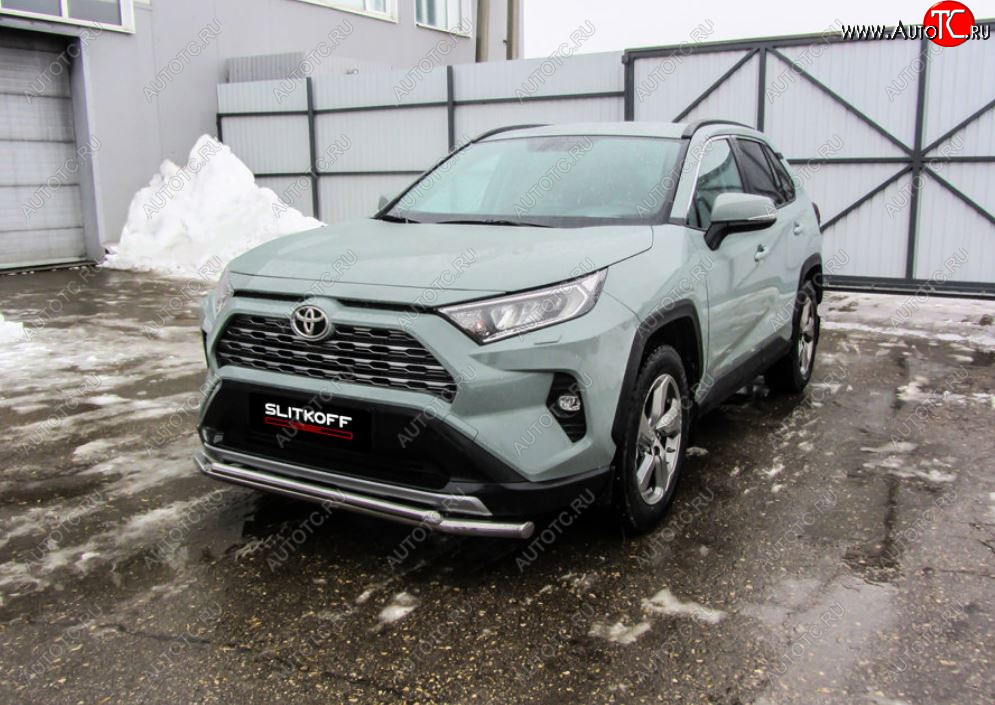 13 699 р. Защита переднего бампера Slitkoff (Ø57 и 42 мм)  Toyota RAV4  XA50 (2018-2025) 5 дв. дорестайлинг (Нержавейка)  с доставкой в г. Керчь
