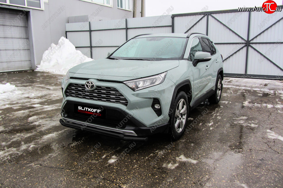 9 599 р. Защита переднего бампера Slitkoff (Ø57 и 42 мм)  Toyota RAV4  XA50 (2018-2025) 5 дв. дорестайлинг (Сталь с полимерным покрытием в цвет: черный)  с доставкой в г. Керчь