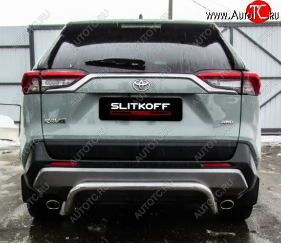 10 749 р. Защита заднего бампера D57 cкоба Slitkoff  Toyota RAV4  XA50 (2018-2025) 5 дв. дорестайлинг (Нержавейка полированная)  с доставкой в г. Керчь