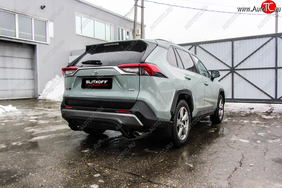 7 499 р. Защита заднего бампера Slitkoff (Ø57 мм, скоба) Toyota RAV4 XA50 5 дв. дорестайлинг (2018-2025) (Сталь с полимерным покрытием в цвет: черный)  с доставкой в г. Керчь