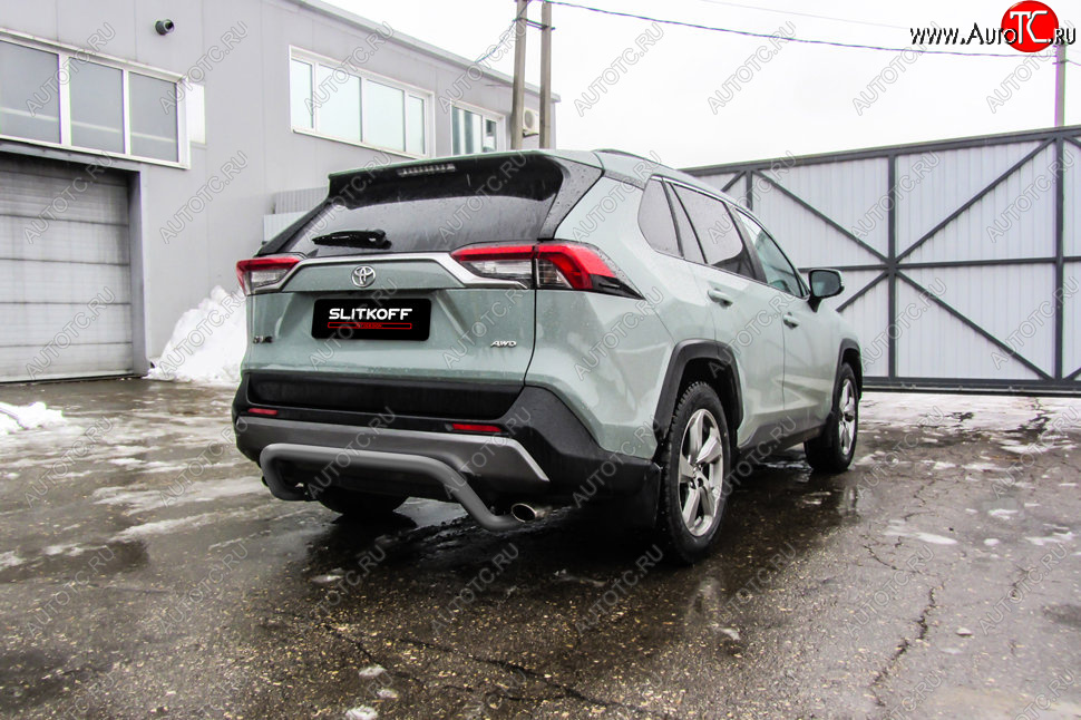 7 499 р. Защита заднего бампера Slitkoff (Ø57 мм, скоба)  Toyota RAV4  XA50 (2018-2025) 5 дв. дорестайлинг (Сталь с полимерным покрытием в цвет: серебристый)  с доставкой в г. Керчь