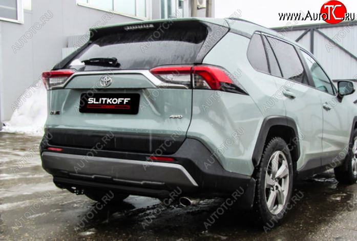 6 399 р. Защита заднего бампера Slitkoff (Ø57 мм) Toyota RAV4 XA50 5 дв. дорестайлинг (2018-2025) (Сталь с полимерным покрытием в цвет: черный)  с доставкой в г. Керчь