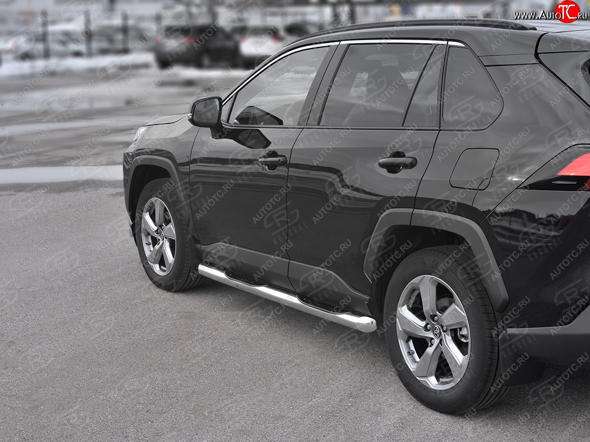 24 549 р. Защита порогов на SLITKOFF d76 с накладкой  Toyota RAV4  XA50 (2018-2025) 5 дв. дорестайлинг (защита порогов со скосами на торцах)  с доставкой в г. Керчь