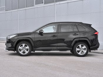 24 549 р. Защита порогов на SLITKOFF d76 с накладкой  Toyota RAV4  XA50 (2018-2025) 5 дв. дорестайлинг (защита порогов со скосами на торцах)  с доставкой в г. Керчь. Увеличить фотографию 2