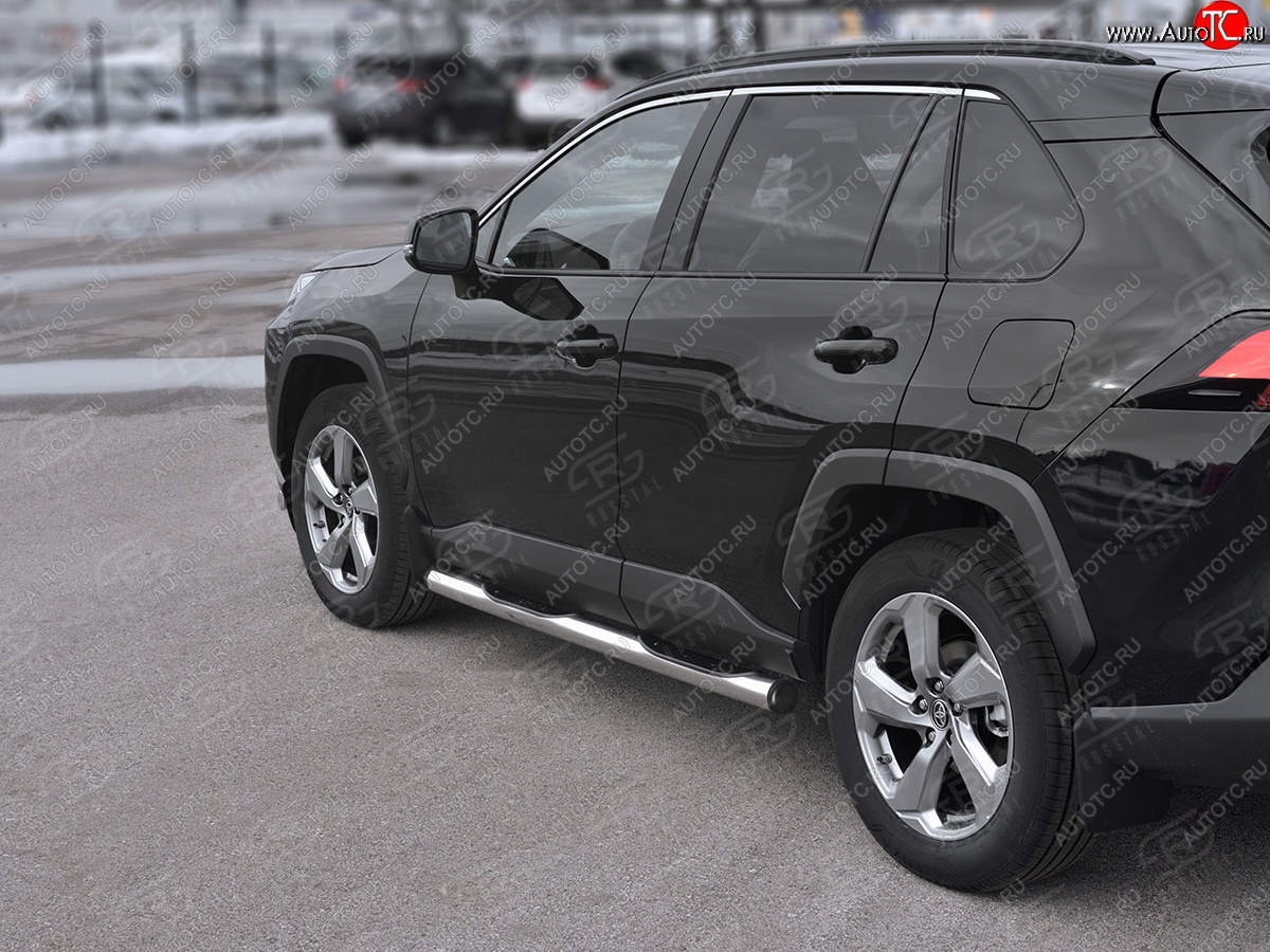 22 549 р. Защита порогов на SLITKOFF труба d76 с накладкой Toyota RAV4 XA50 5 дв. дорестайлинг (2018-2025) (защита порогов с заглушками на торцах)  с доставкой в г. Керчь