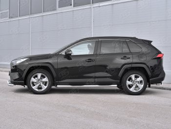 22 549 р. Защита порогов на SLITKOFF труба d76 с накладкой Toyota RAV4 XA50 5 дв. дорестайлинг (2018-2025) (защита порогов с заглушками на торцах)  с доставкой в г. Керчь. Увеличить фотографию 3