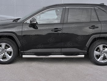 22 549 р. Защита порогов на SLITKOFF труба d76 с накладкой Toyota RAV4 XA50 5 дв. дорестайлинг (2018-2025) (защита порогов с заглушками на торцах)  с доставкой в г. Керчь. Увеличить фотографию 2