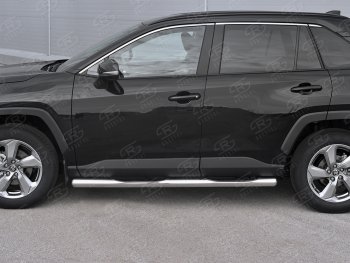 24 549 р. Защита порогов на SLITKOFF труба d76 с накладкой  Toyota RAV4  XA50 (2018-2025) 5 дв. дорестайлинг (защита порогов с закругленными торцами)  с доставкой в г. Керчь. Увеличить фотографию 2
