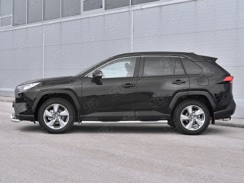 24 549 р. Защита порогов на SLITKOFF труба d76 с накладкой  Toyota RAV4  XA50 (2018-2025) 5 дв. дорестайлинг (защита порогов с закругленными торцами)  с доставкой в г. Керчь. Увеличить фотографию 3