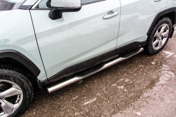 Защита порогов Slitkoff (Ø76 мм, с проступями) Toyota RAV4  XA50 (2018-2025) 5 дв. дорестайлинг (Нержавейка)