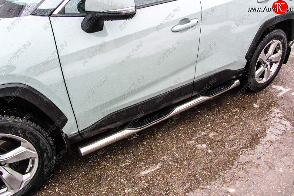 15 999 р. Защита порогов Slitkoff (Ø76 мм, с проступями)  Toyota RAV4  XA50 (2018-2025) 5 дв. дорестайлинг (Нержавейка)  с доставкой в г. Керчь