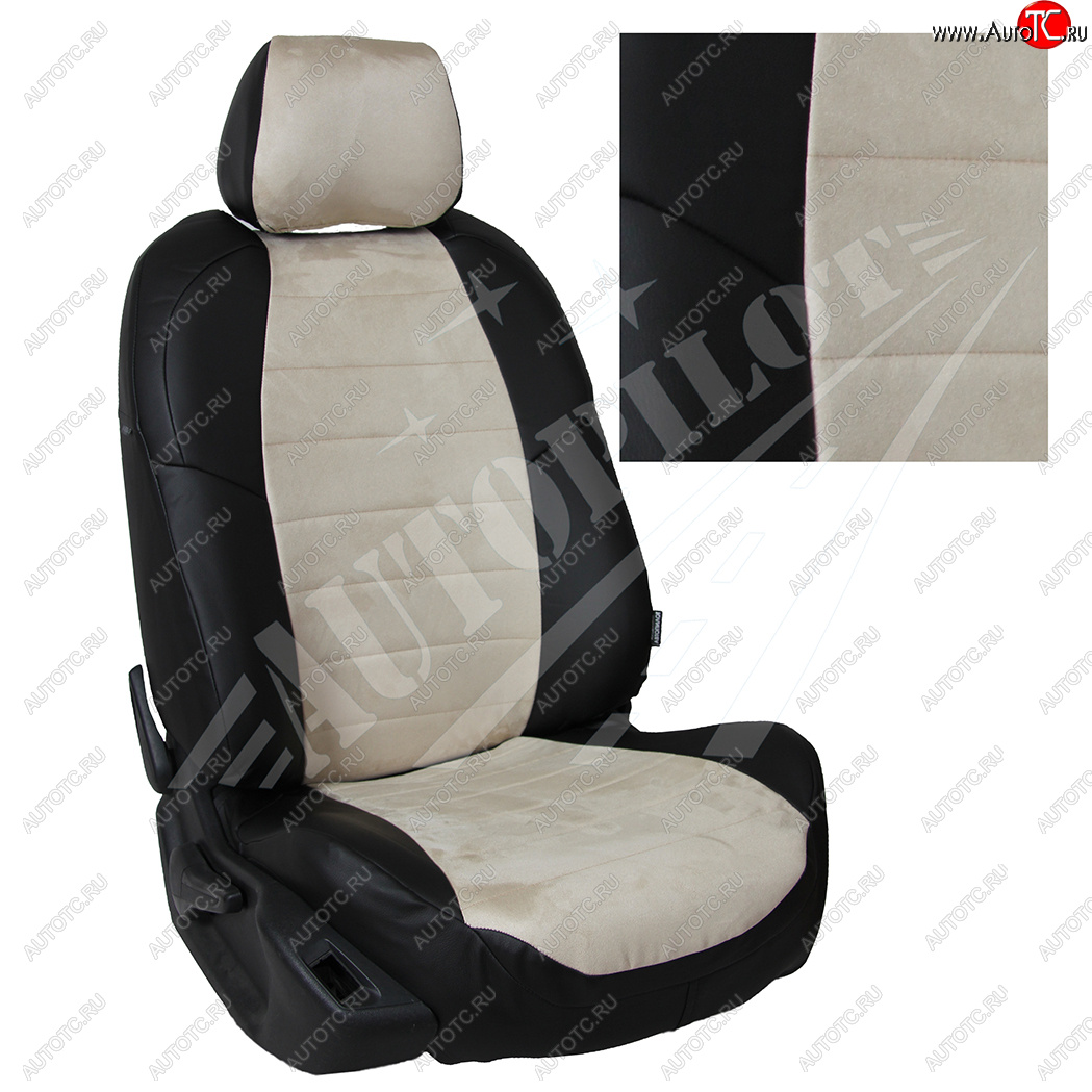 13 649 р. Чехлы сидений (40/60, с вырезом под подлокотник, экокожа) AUTOPILOT Toyota RAV4 XA50 5 дв. дорестайлинг (2018-2025) (Черный + Бежевый)  с доставкой в г. Керчь