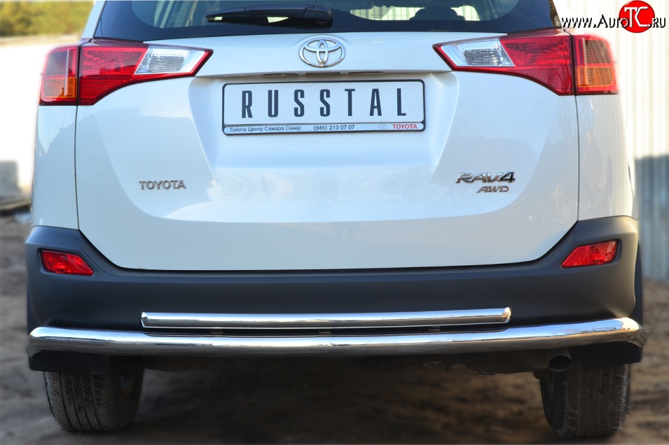 16 999 р. Защита заднего бампера (Ø63 и 42 мм, нержавейка) SLITKOFF  Toyota RAV4  XA40 (2012-2015) 5 дв. дорестайлинг  с доставкой в г. Керчь