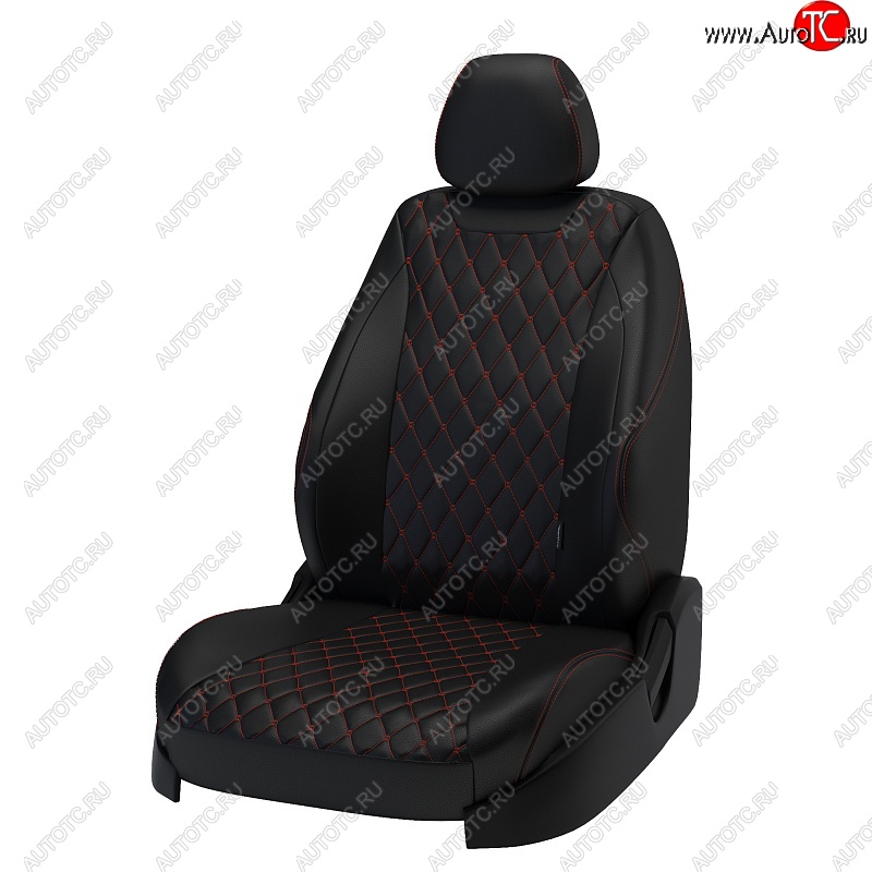 19 649 р. Чехлы для сидений Lord Autofashion Байрон (экокожа) Toyota RAV4 XA40 5 дв. дорестайлинг (2012-2015) (Чёрный, вставка чёрная, строчка красная)  с доставкой в г. Керчь