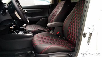 19 649 р. Чехлы для сидений Lord Autofashion Байрон (экокожа) Toyota RAV4 XA40 5 дв. дорестайлинг (2012-2015) (Чёрный, вставка чёрная, строчка красная)  с доставкой в г. Керчь. Увеличить фотографию 4