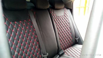 19 649 р. Чехлы для сидений Lord Autofashion Байрон (экокожа) Toyota RAV4 XA40 5 дв. дорестайлинг (2012-2015) (Чёрный, вставка чёрная, строчка красная)  с доставкой в г. Керчь. Увеличить фотографию 5