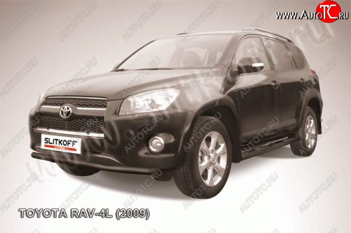 7 399 р. Защита переднего бампер Slitkoff Toyota RAV4 XA30 5 дв. удлиненный 1-ый рестайлинг (2009-2010) (Цвет: серебристый)  с доставкой в г. Керчь