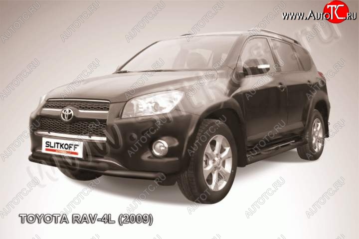 9 299 р. Защита переднего бампер Slitkoff Toyota RAV4 XA30 5 дв. удлиненный 1-ый рестайлинг (2009-2010) (Цвет: серебристый)  с доставкой в г. Керчь