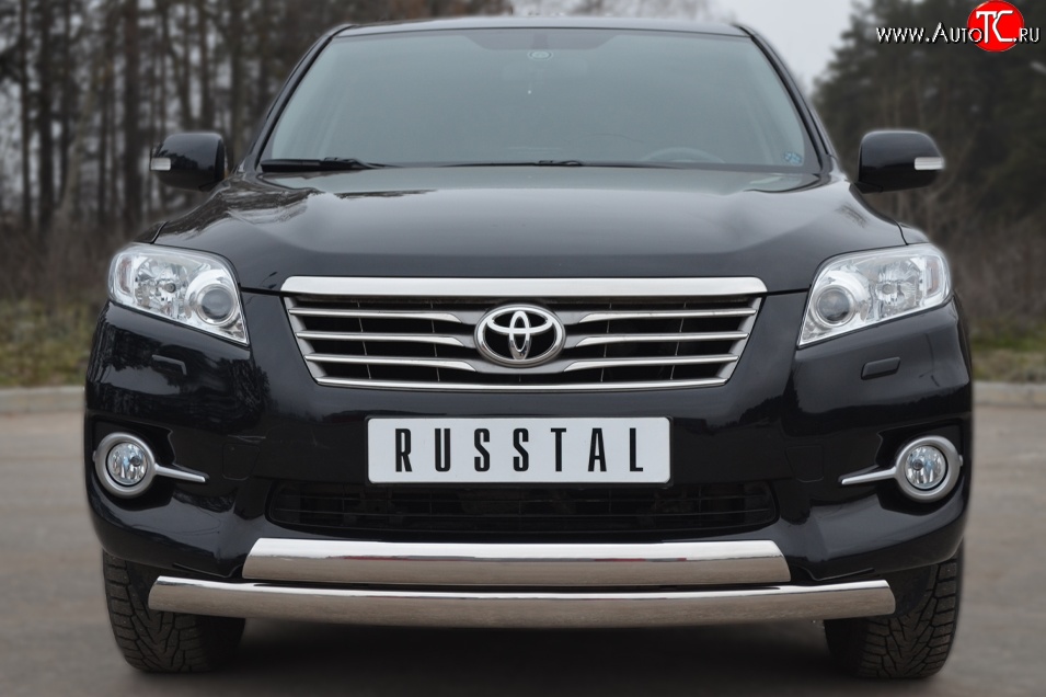 16 849 р. Защита переднего бампера (2 трубыØ75х42 мм, нержавейка) Russtal Toyota RAV4 XA30 5 дв. 2-ой рестайлинг (2010-2013)  с доставкой в г. Керчь