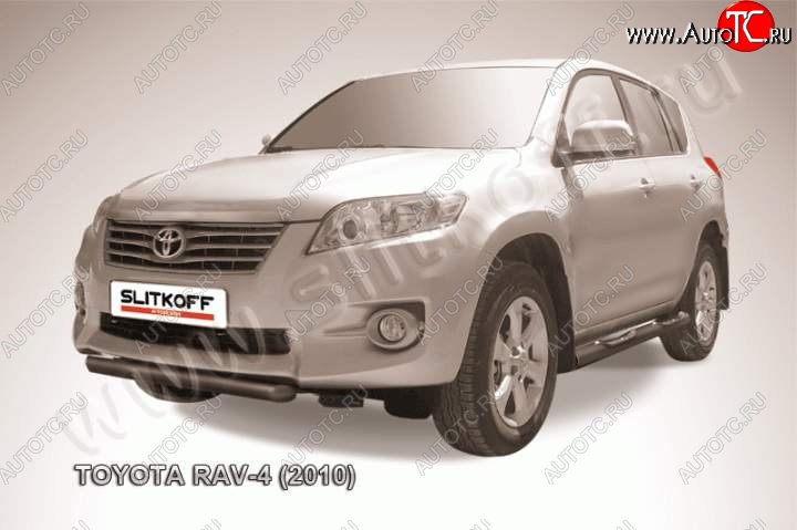 6 699 р. Защита переднего бампер Slitkoff Toyota RAV4 XA30 5 дв. удлиненный 2-ой рестайлинг (2010-2013) (Цвет: серебристый)  с доставкой в г. Керчь
