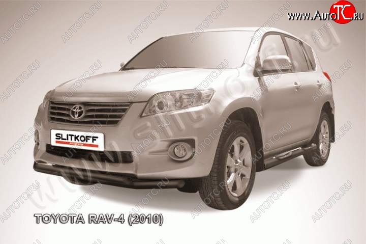 9 299 р. Защита переднего бампер Slitkoff Toyota RAV4 XA30 5 дв. 2-ой рестайлинг (2010-2013) (Цвет: серебристый)  с доставкой в г. Керчь