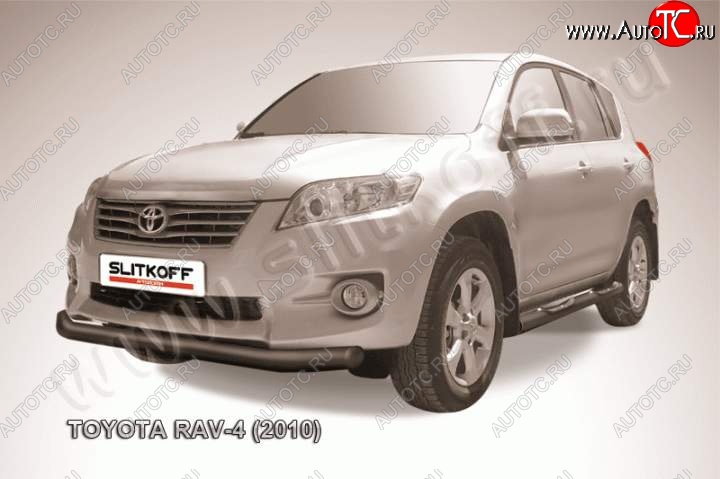 8 499 р. Защита переднего бампер Slitkoff Toyota RAV4 XA30 5 дв. 2-ой рестайлинг (2010-2013) (Цвет: серебристый)  с доставкой в г. Керчь