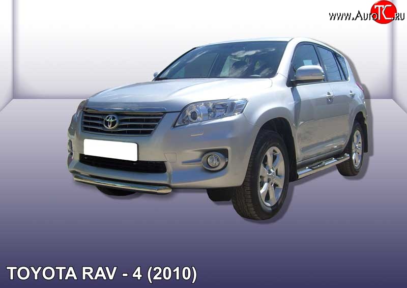 9 649 р. Защита переднего бампера из короткой трубы диаметром 57 мм Slitkoff Toyota RAV4 XA30 5 дв. 2-ой рестайлинг (2010-2013) (Цвет: нержавеющая полированная сталь)  с доставкой в г. Керчь