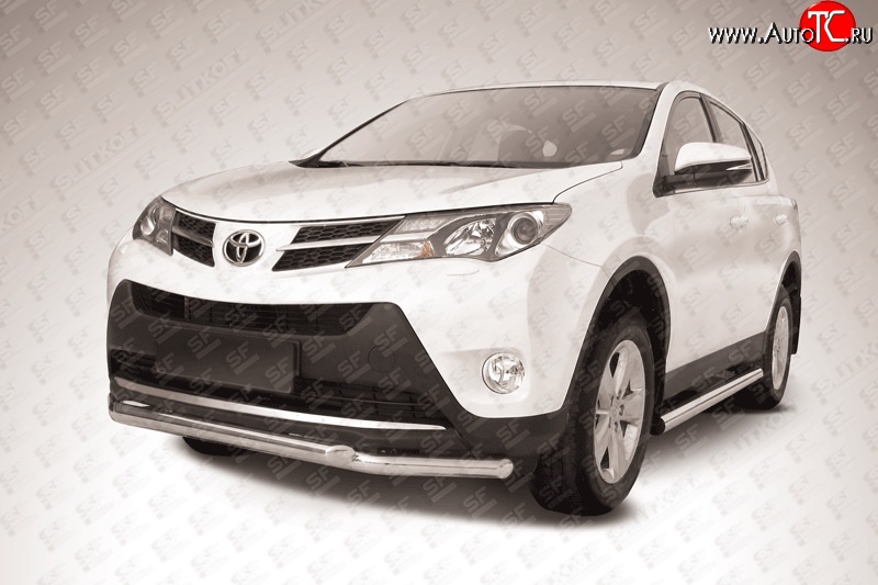 13 699 р. Двойная защита переднего бампера из труб диаметрами по 57 мм Slitkoff Toyota RAV4 XA40 5 дв. дорестайлинг (2012-2015) (Цвет: нержавеющая полированная сталь)  с доставкой в г. Керчь