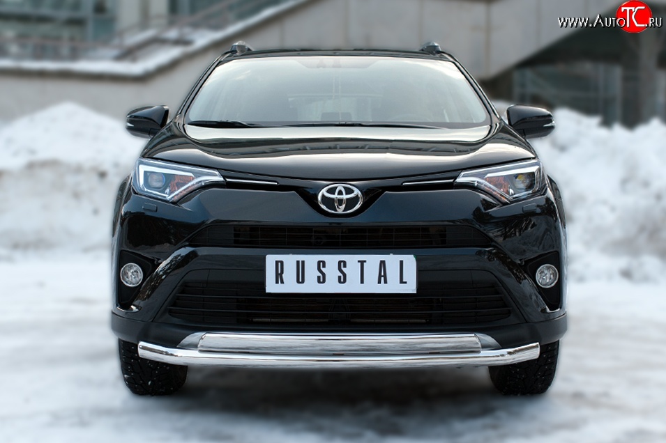 15 449 р. Защита переднего бампера (2 трубыØ75х42 и 63 мм, нержавейка) Russtal Toyota RAV4 XA40 5 дв. рестайлинг (2015-2019)  с доставкой в г. Керчь