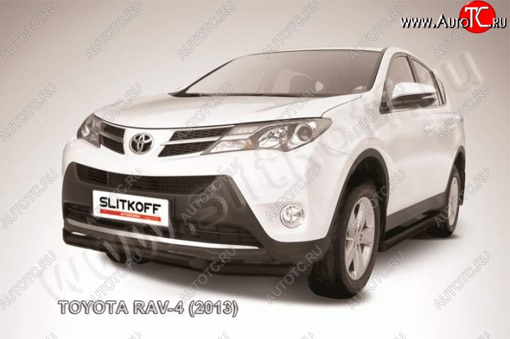 9 599 р. Защита переднего бампер Slitkoff  Toyota RAV4  XA40 (2012-2015) 5 дв. дорестайлинг (Цвет: серебристый)  с доставкой в г. Керчь