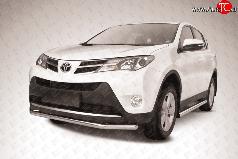10 749 р. Одинарная защита переднего бампера из трубы диаметром 57 мм Slitkoff Toyota RAV4 XA40 5 дв. дорестайлинг (2012-2015) (Цвет: нержавеющая полированная сталь)  с доставкой в г. Керчь