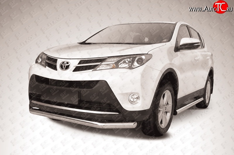 12 299 р. Одинарная защита переднего бампера диаметром 76 мм Slitkoff  Toyota RAV4  XA40 (2012-2015) 5 дв. дорестайлинг (Цвет: нержавеющая полированная сталь)  с доставкой в г. Керчь
