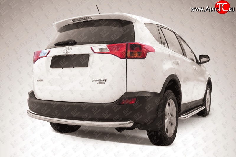 8 999 р. Защита заднего бампера из трубы диаметром 57 мм Slitkoff  Toyota RAV4  XA40 (2012-2015) 5 дв. дорестайлинг (Цвет: нержавеющая полированная сталь)  с доставкой в г. Керчь