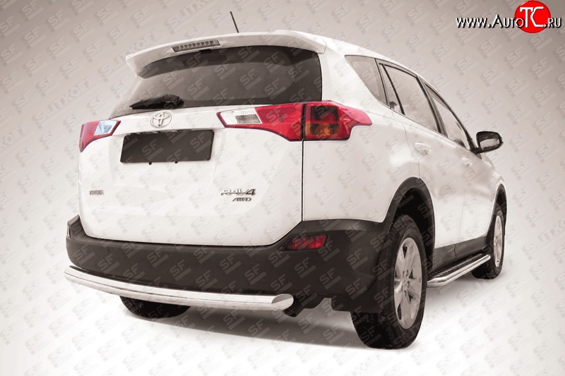 10 449 р. Защита заднего бампера из трубы диаметром 76 мм Slitkoff Toyota RAV4 XA40 5 дв. дорестайлинг (2012-2015) (Цвет: нержавеющая полированная сталь)  с доставкой в г. Керчь