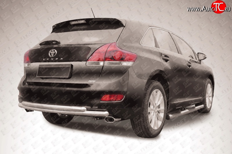 12 999 р. Двойная защита заднего бампера d57+d57 мм Slitkoff Toyota Venza GV10 рестайлинг (2012-2016) (Цвет: нержавеющая полированная сталь)  с доставкой в г. Керчь