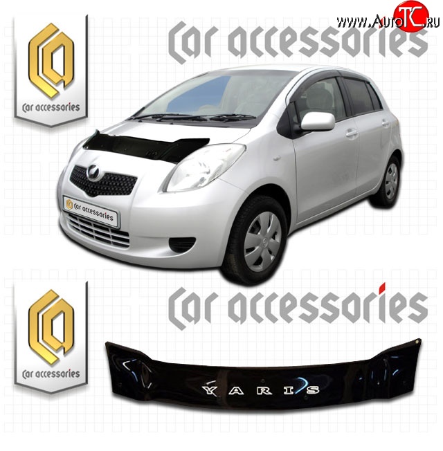 2 079 р. Дефлектор капота CA-Plastic  Toyota Yaris  XP90 (2005-2010) дорестайлинг, хэтчбэк 3 дв., дорестайлинг, хэтчбэк 5 дв., рестайлинг, хэтчбэк 3 дв., рестайлинг, хэтчбэк 5 дв. (Classic черный, Без надписи)  с доставкой в г. Керчь