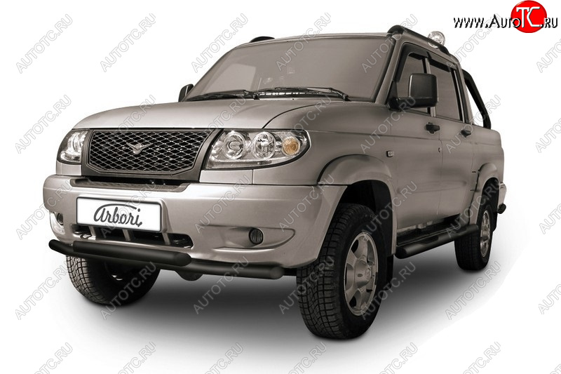 12 999 р. Двойная защита переднего бампера (d57+d57) Arbori Уаз Патриот 23632 дорестайлинг пикап (2008-2014) (Цвет: черный с порошковым покрытием.)  с доставкой в г. Керчь