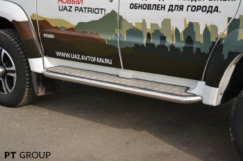 20 699 р. Порожки для ног из трубы Ø51 с алюминиевой площадкой Petroil Tuning Уаз Патриот 3163 5-дв. 1-ый рестайлинг (2014-2016) (Нержавеющая полированная сталь)  с доставкой в г. Керчь. Увеличить фотографию 5
