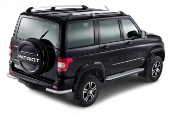 Порожки для ног из трубы Ø51 с алюминиевой площадкой Petroil Tuning Уаз Патриот 3163 5-дв. 1-ый рестайлинг (2014-2016) (Черный (Шагрень))