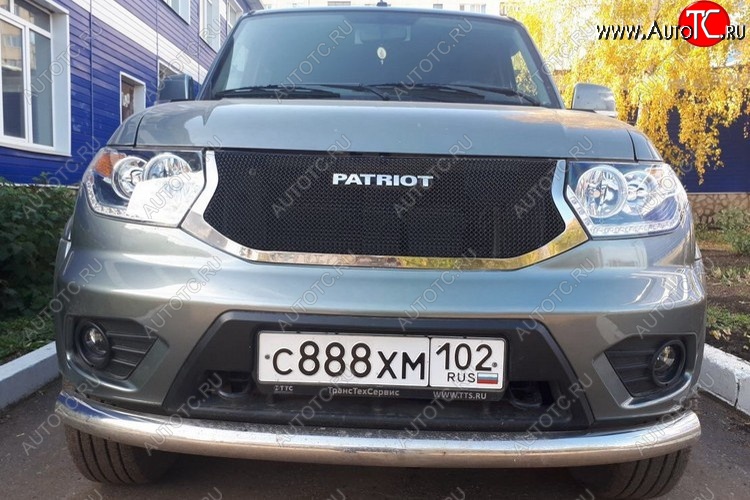 12 499 р. Решетка радиатора CrTuning Уаз Патриот 23632 2-ой рестайлинг пикап (2016-2025) (Сетка черная, С надписью PATRIOT)  с доставкой в г. Керчь