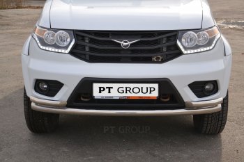 21 059 р. Защита переднего бампера двойная с углами из труб d63/51 мм Petroil Tuning Уаз Патриот 23632 1 рестайлинг пикап (2014-2016) (Нержавеющая полированная сталь)  с доставкой в г. Керчь. Увеличить фотографию 2