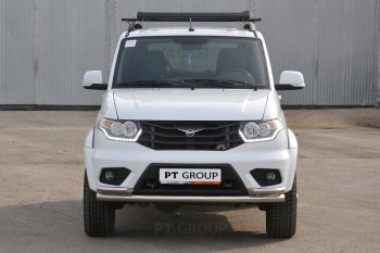 21 059 р. Защита переднего бампера двойная с углами из труб d63/51 мм Petroil Tuning Уаз Патриот 23632 1 рестайлинг пикап (2014-2016) (Нержавеющая полированная сталь)  с доставкой в г. Керчь. Увеличить фотографию 3