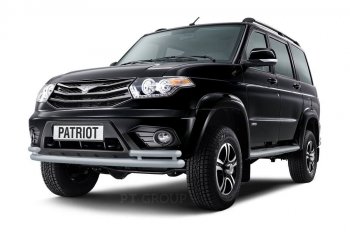 6 999 р. Защита переднего бампера (двойная с углами Ø63 и 51 мм) Petroil Tuning  Уаз Патриот ( 23632,  3163 5-дв.,  3163 5 дв.) (2014-2025) 1 рестайлинг пикап, 1-ый рестайлинг, 2-ой рестайлинг пикап, 2-ой рестайлинг (Черный (Шагрень))  с доставкой в г. Керчь. Увеличить фотографию 3