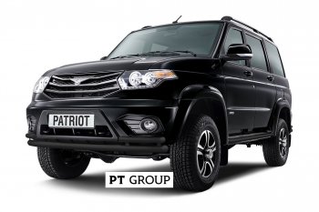 6 999 р. Защита переднего бампера (двойная с углами Ø63 и 51 мм) Petroil Tuning  Уаз Патриот ( 23632,  3163 5-дв.,  3163 5 дв.) (2014-2025) 1 рестайлинг пикап, 1-ый рестайлинг, 2-ой рестайлинг пикап, 2-ой рестайлинг (Черный (Шагрень))  с доставкой в г. Керчь. Увеличить фотографию 2