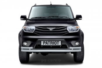 6 999 р. Защита переднего бампера (двойная с углами Ø63 и 51 мм) Petroil Tuning  Уаз Патриот ( 23632,  3163 5-дв.,  3163 5 дв.) (2014-2025) 1 рестайлинг пикап, 1-ый рестайлинг, 2-ой рестайлинг пикап, 2-ой рестайлинг (Черный (Шагрень))  с доставкой в г. Керчь. Увеличить фотографию 4